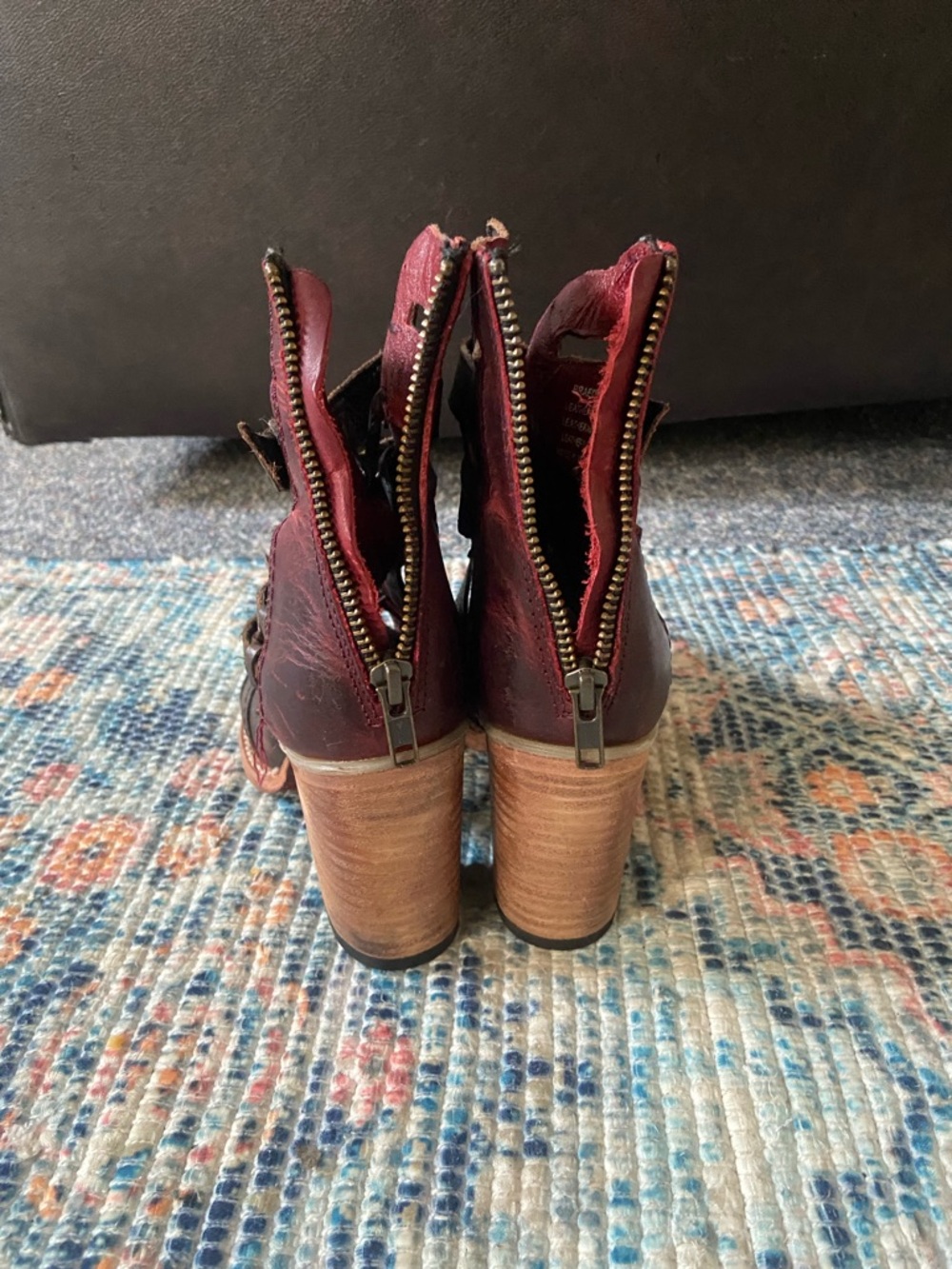freebird Brown Multi-Strap Open-Toe Leather Sandals with Red Lining - Picture 2 of 6